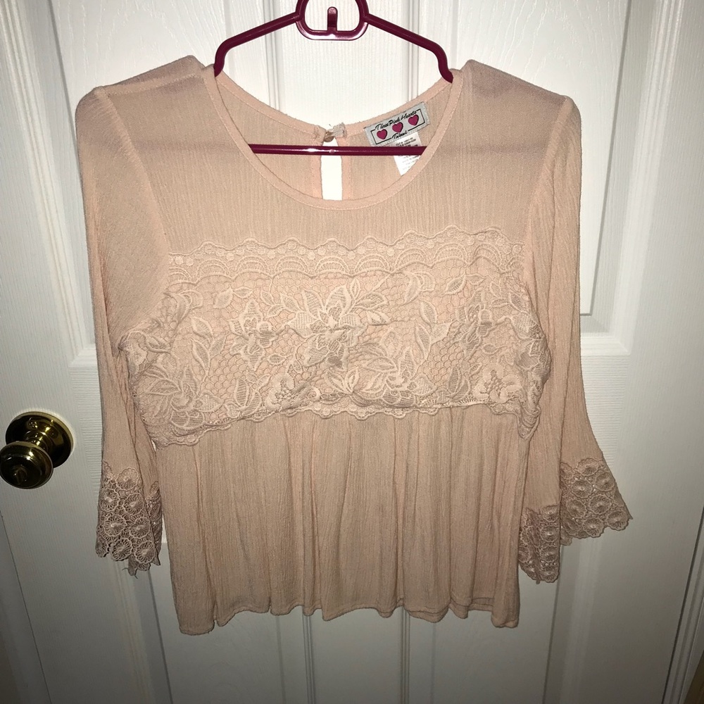 Three Hearts Pink Lace Embellished Top